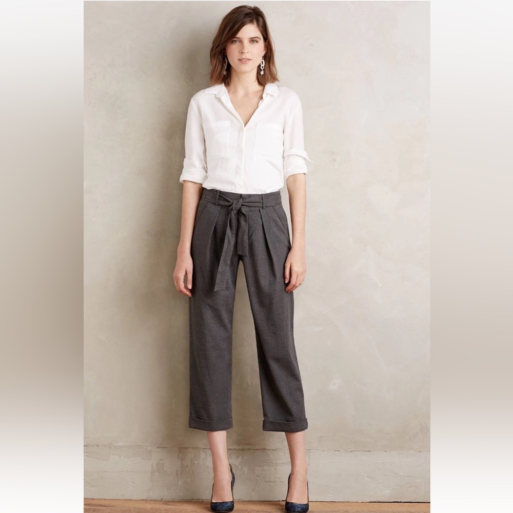 Anthropologie Cartonnier Woman's Belted Barton Trousers Gray Size‎ 4 NWT